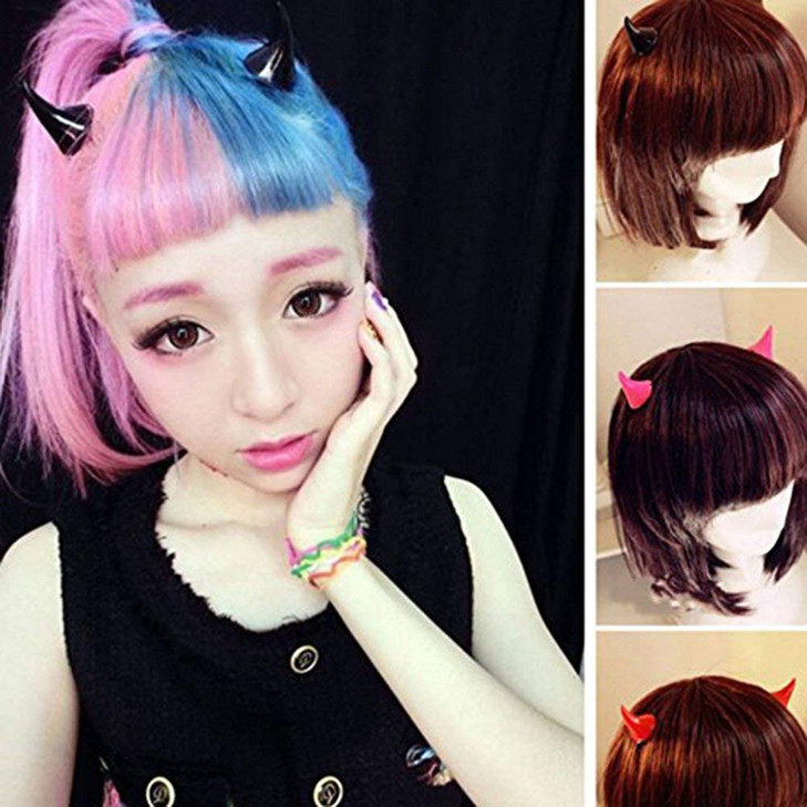 10Pcs (5 Pair) Devil Horn Hair Clips Barrette, Horror Gothic Halloween Cosplay Costume Party Accessories, Small Demon OX Horn Halloween Hairpins (5 c