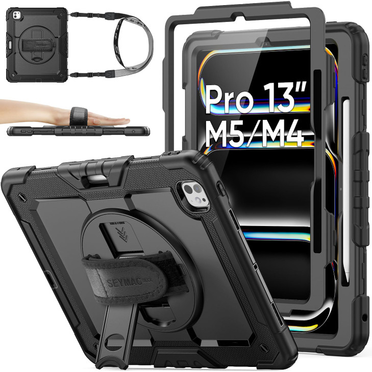SEYMAC stock for iPad Pro 13 inch Protective Case M5 2025M4 2024 Heavy Duty Case with Screen Protector Pencil Holder Rot