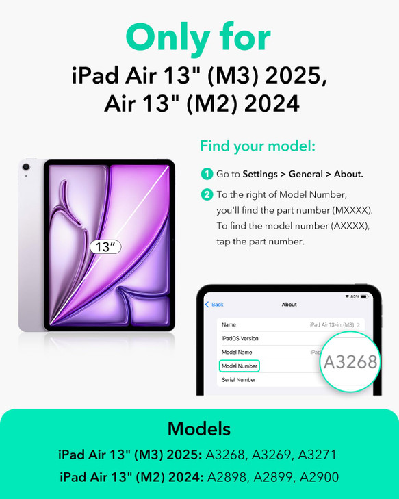 ESR for iPad Air 13 Inch Case 20252024 M3M2 Removable Magnetic Cover Adjustable PortraitLandscape Stand with Raised Scre
