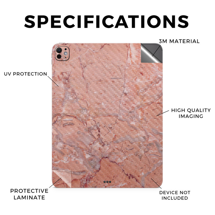 Carbon Fiber Skin Compatible with Apple iPad Pro 11 M4 2024 Pink Marble Premium 3M Vinyl Protective Wrap Decal Cover Eas