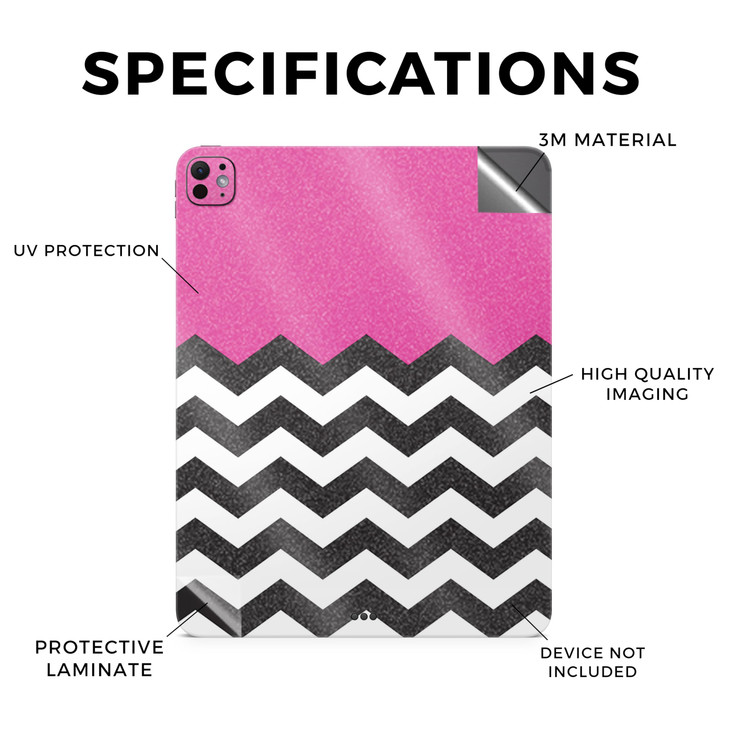 Glossy Glitter Skin Compatible with Apple iPad Pro 11 M4 2024 Hot Pink Chevron Premium 3M Vinyl Protective Decal Cover E