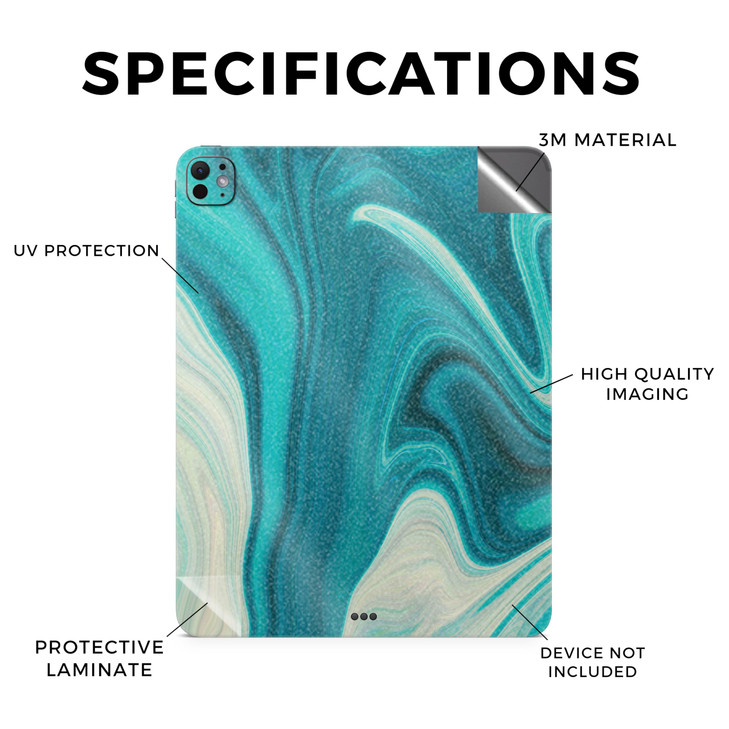 Glossy Glitter Skin Compatible with Apple iPad Pro 11 M4 2024 Aqua Swirl Premium 3M Vinyl Protective Wrap Decal Cover Ea