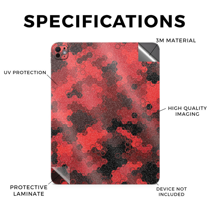 Glossy Glitter Skin Compatible with Apple iPad Pro 11 M4 2024 Red Hexa Camo Premium 3M Vinyl Protective Decal Cover Easy