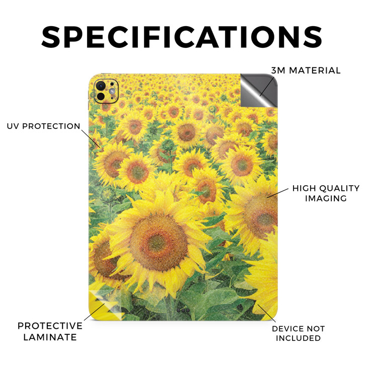 Glossy Glitter Skin Compatible with Apple iPad Pro 11 M4 2024 Sunflower Field Premium 3M Vinyl Protective Decal Cover Ea