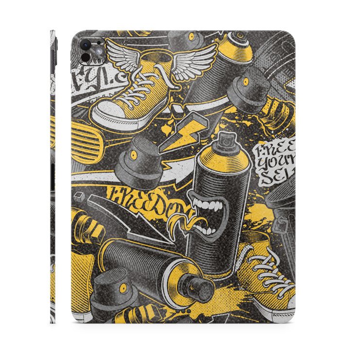 Glossy Glitter Skin Compatible with Apple iPad Pro 11 M4 2024 Yellow Hip Hop Premium 3M Vinyl Protective Decal Cover Eas