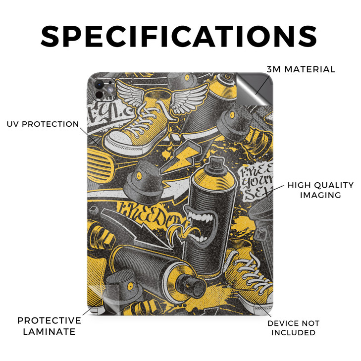 Glossy Glitter Skin Compatible with Apple iPad Pro 11 M4 2024 Yellow Hip Hop Premium 3M Vinyl Protective Decal Cover Eas