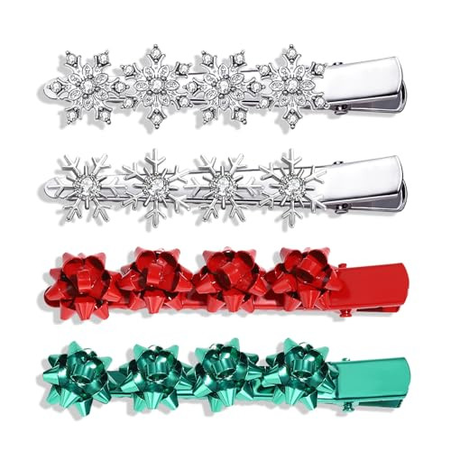 4PCS Christmas Snowflake Hair Clips for Women Holiday Rhinestone Crystal Snowflake Hairpins Xmas Festive Costume Hair Accessory Gifts (Silver)