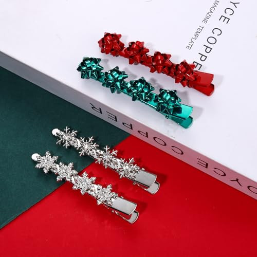 4PCS Christmas Snowflake Hair Clips for Women Holiday Rhinestone Crystal Snowflake Hairpins Xmas Festive Costume Hair Accessory Gifts (Silver)
