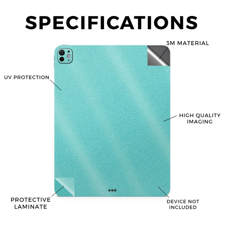 Glossy Glitter Skin Compatible with Apple iPad Pro 13 M4 2024 Solid Turquoise Premium 3M Vinyl Protective Decal Cover Ea
