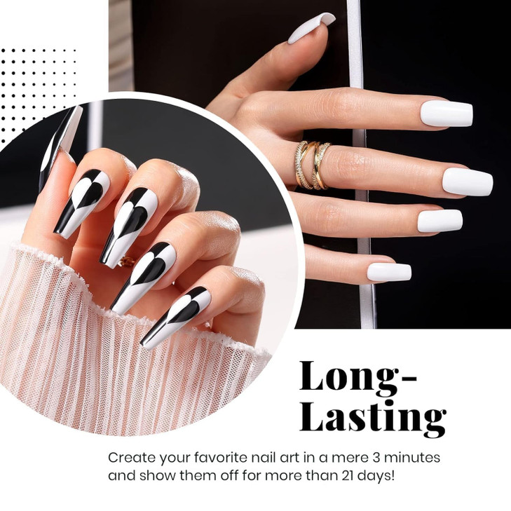 Beetles Black White Gel Polish Set - 4Pcs Gel Polish Kit Black White Colors Gel with No Wipe Top & Base Coat Nail Kit Soak Off UV LED Lamp Manicure S
