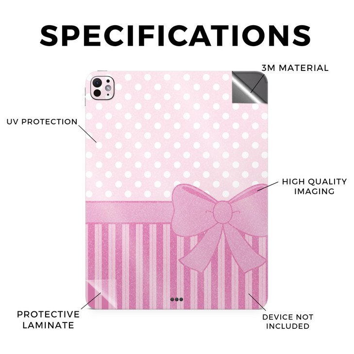 Glossy Glitter Skin Compatible with Apple iPad Pro 13 M4 2024 Pink Present Premium 3M Vinyl Protective Decal Cover Easy