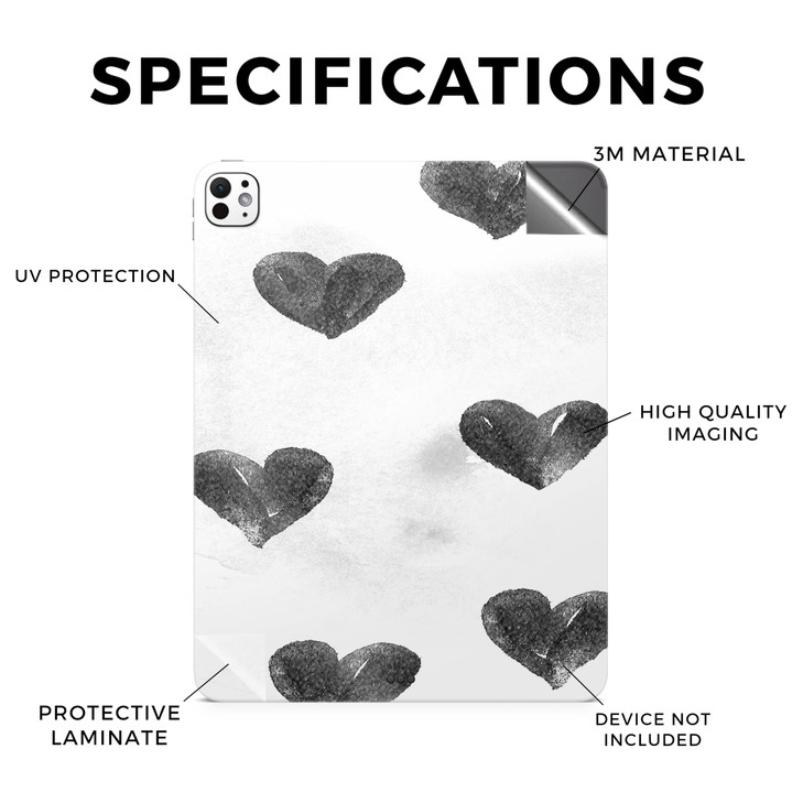 Glossy Glitter Skin Compatible with Apple iPad Pro 13 M4 2024 Ink Hearts Premium 3M Vinyl Protective Wrap Decal Cover Ea