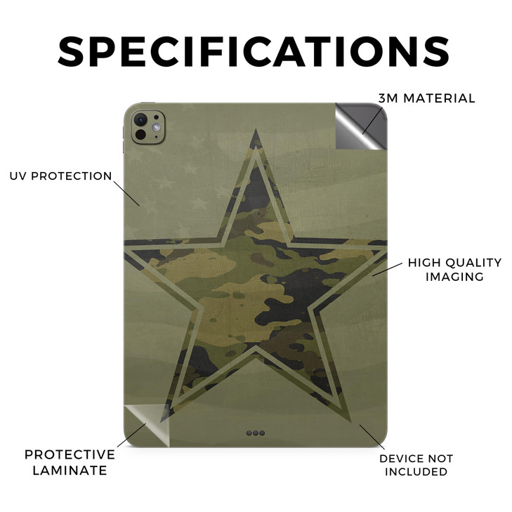Skin Compatible with Apple iPad Pro 13 M4 2024 Army Star Premium 3M Vinyl Protective Wrap Decal Cover Easy to Apply Craf