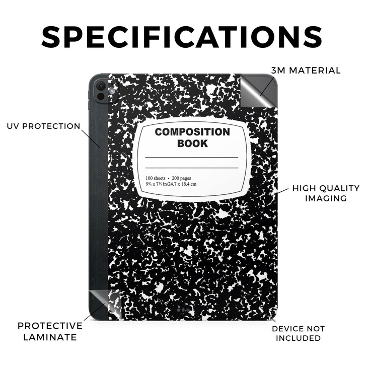 Skin Compatible with Apple iPad Pro 13 M4 2024 Composition Book Premium 3M Vinyl Protective Wrap Decal Cover Easy to App
