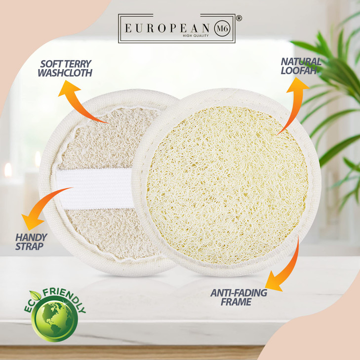 Natural Loofah Exfoliating Scrubbers, Made with Natural Egyptian Luffa Sponge Facial Loofahs (4 Pack)