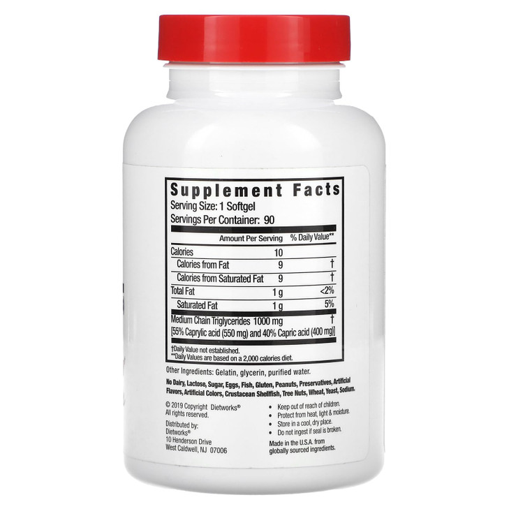 DietWorks Mct Oil Softgels, Supports Fat Burning, Boost Metabolism, Natural Source of Energy, Promotes Weight Loss, Keto and Paleo Friendly, 90 Count