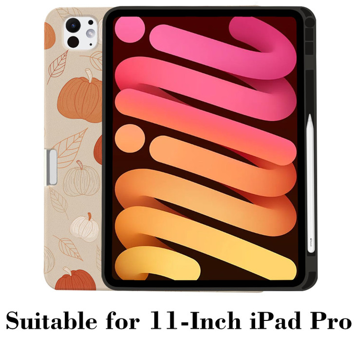 MAYCARI Fall Brown Leaves Pumpkins iPad Case for iPad Pro M4 2024 11 Inch with Pencil Holder Handmade iPad Pro 5th Gener