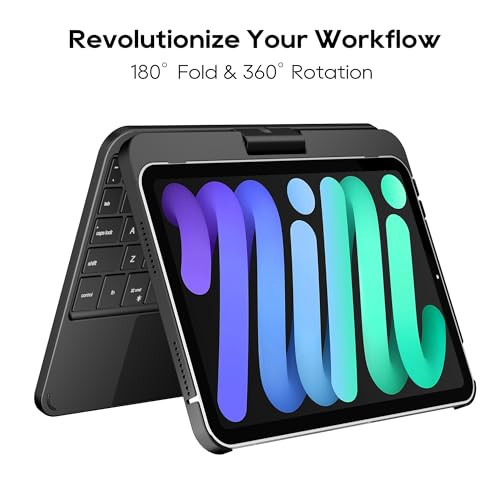edaiser Swivel Keyboard Case for Apple iPad mini 6th 7th Gen a17 Pro Compact Bluetooth Keyboard with RGB Backlit Trackpa
