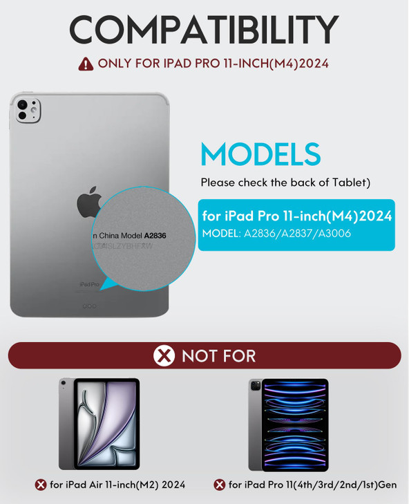 CHESONA for iPad Pro 11 Inch M4 2024M5 2025 Case with Keyboard Magnetic Detachable Keyboard Precise Cutouts Case with Pe