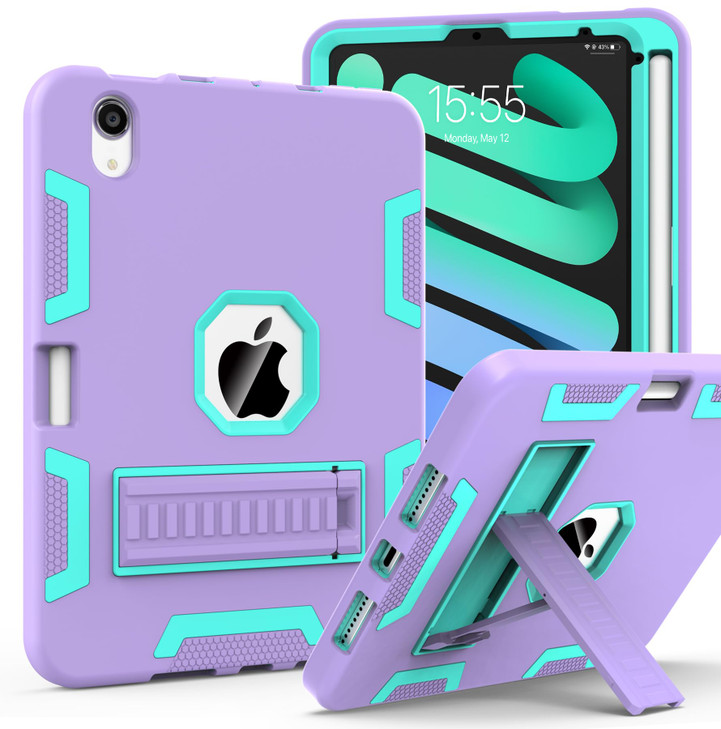 CCMAO for iPad mini 7 A17 Pro Case iPad mini 6 Case with Pencil Holder and Kickstand Heavy Duty Shockproof Hybrid Three