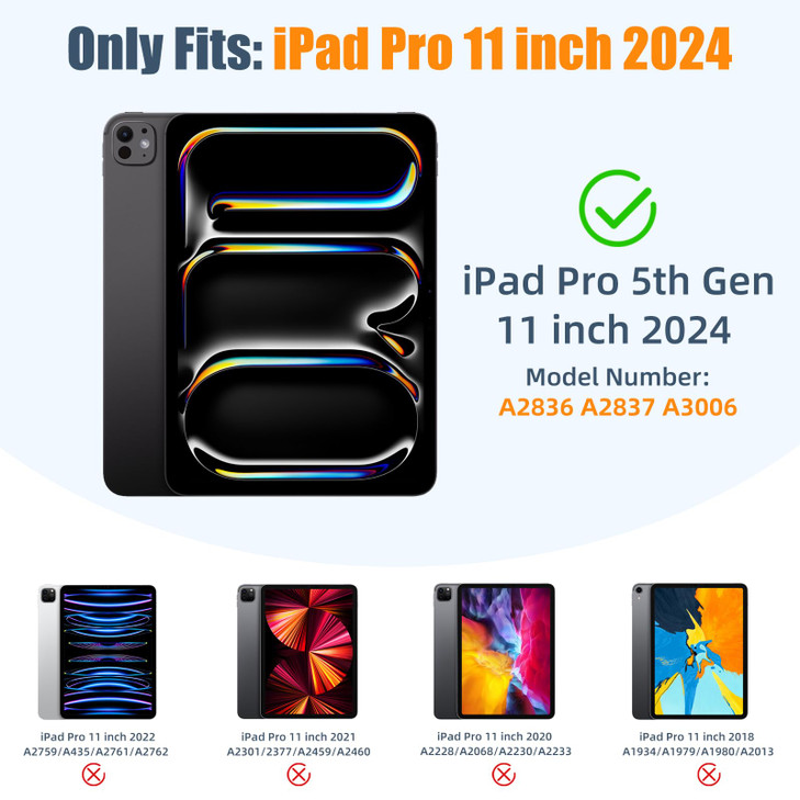 Kidopire New Compatible with iPad Pro 11 Inch Case M4 2024M5 2025 with Pencil Holder Smart Cover with Protective Trifold