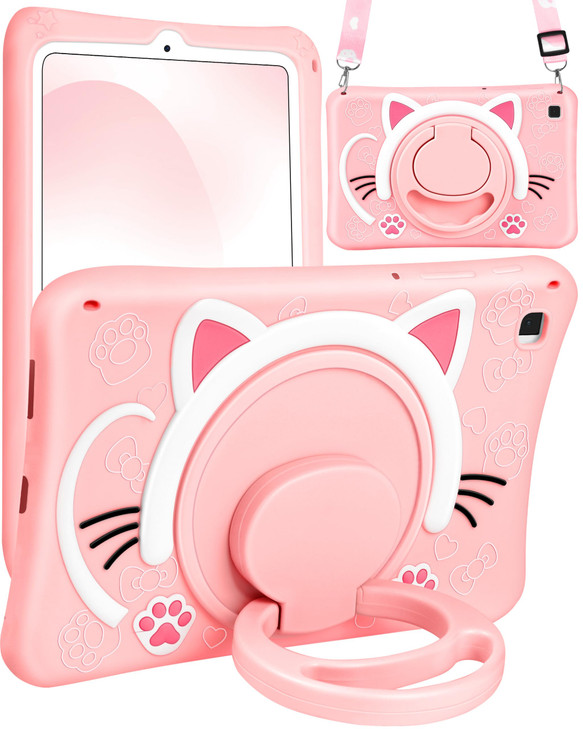 Wazzasoft for Samsung Galaxy Tab S6 Lite 104 Case Girls Cute Cat Kawaii Cover Girly 3D Cartoon Women Kitten with Rotatin