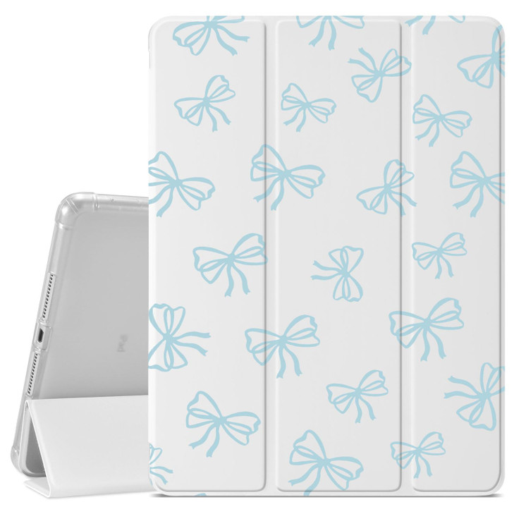JOYLAND Light Blue Bow Pattern Case for iPad Pro 13inch M4 2024Pencil Holder Clear Transparent Soft TPU Back Trifold Sma