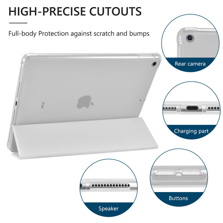 JOYLAND Light Blue Bow Pattern Case for iPad Pro 13inch M4 2024Pencil Holder Clear Transparent Soft TPU Back Trifold Sma