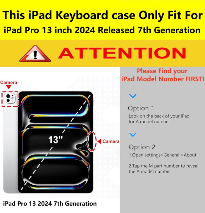KcoxdCn Magnetic Detachable Keyboard case for iPad Pro 13 M4 2024 Model 7th with Pencil Holder Mutil Angles Stand Cover