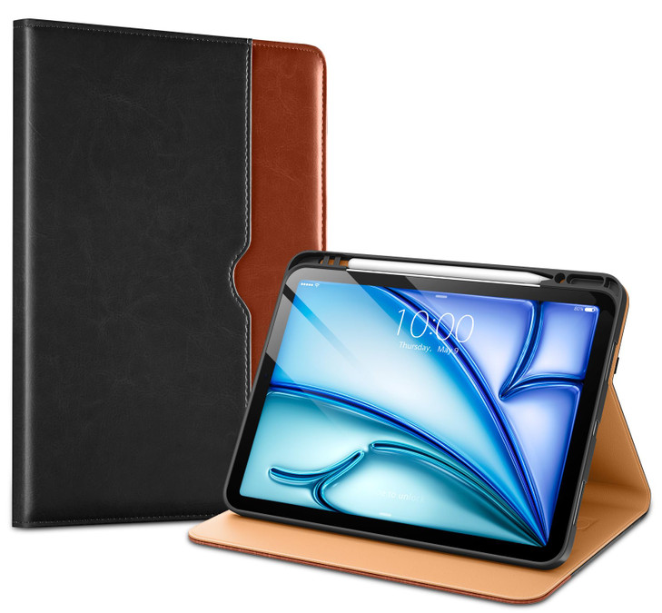 VIKESI Case for iPad Air 13 inch M3 2025 M2 2024Premium Leather FolioApple Pencil HolderAuto SleepWakeStand Cover Black