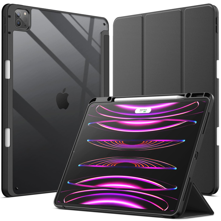 JETech Case for iPad Pro 129Inch 2022202120202018 with Pencil Holder Clear Transparent Back Shell Slim Stand Shockproof