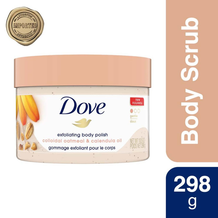 Dove Exfoliating Body Polish Scrub for Silky Skin Oatmeal & Calendula Oil Body Scrub Exfoliates & Gives Lasting Nourishment 10.5 oz