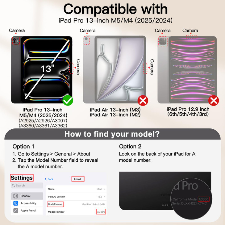 JETech Magnetic Case for iPad Pro 13Inch M5M4 20252024 Support Pencil Pro and Pencil USBC Powerful Magnet Slim Trifold S