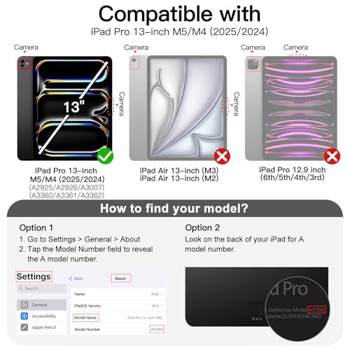 JETech Case for iPad Pro 13Inch M5M4 20252024 with Pencil Holder Clear Transparent Back Shell Slim Stand Shockproof Tabl