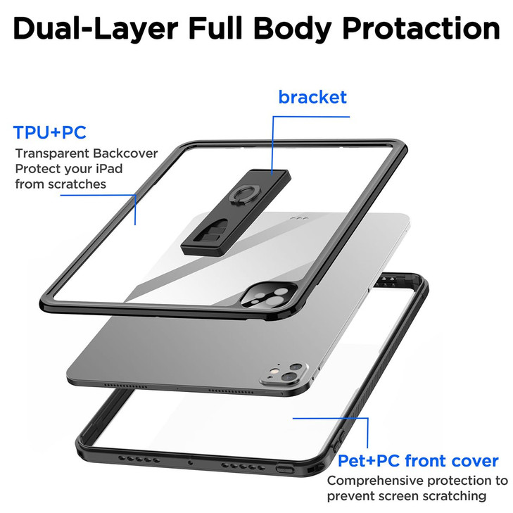 AICase for iPad Pro 13 Inch Waterproof Case M4 2024 7th Generation Builtin Screen ProtectorStand FullBody Rugged Shockpr