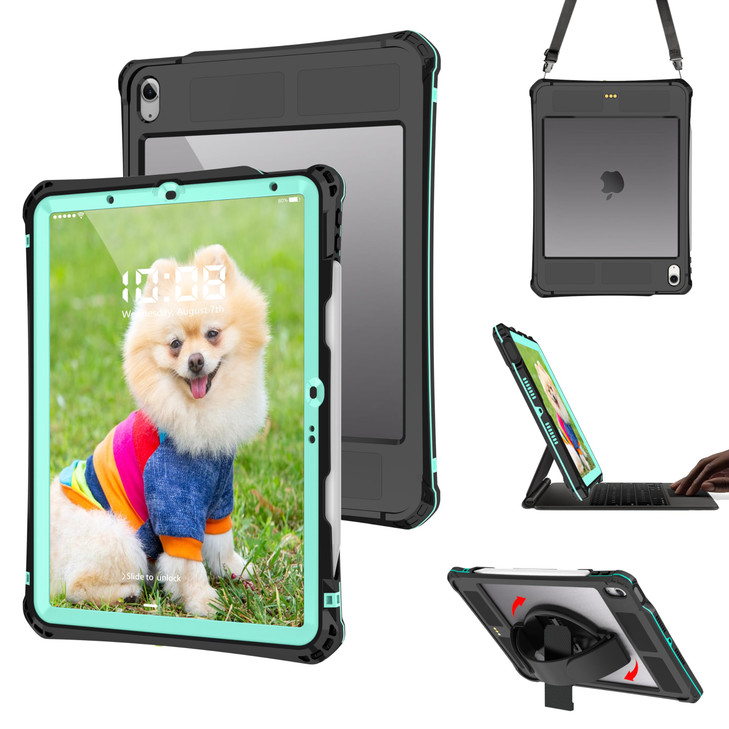 FXXXLTF iPad Air 11inch M2 Case iPad Air 5th Gen 109 Inch Shockproof Waterproof Cover with Lanyard Pencil Holder Kicksta