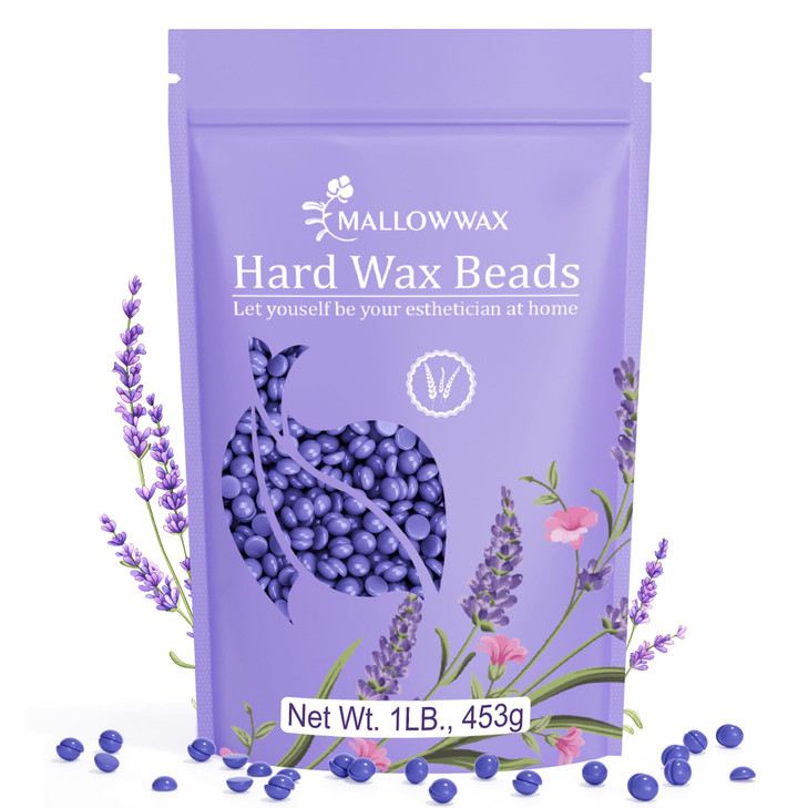 Mallowwax Hard Wax Beads, Wax Beans for Hair Removal, Natural Lavender, Stripless, Coarse Body Hair Specific - Ideal for Bikini, Brazilian, Legs, Und