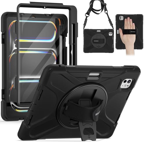 BRAECN Case for iPad Pro 11 Inch M4 2024 5th GenShockproof Silicone with Screen PropectorPencil HolderHand Strap360 Rota