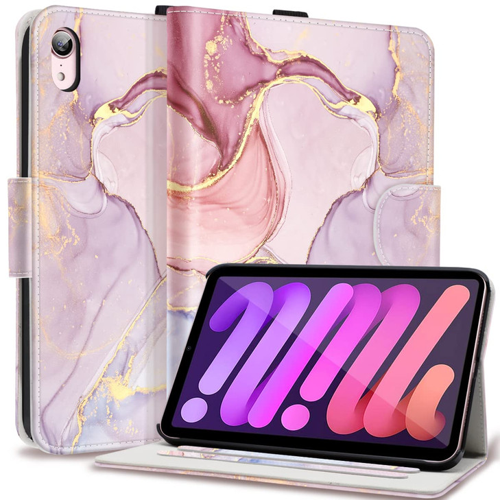 Fingic for iPad mini 7 Case 2024A17 ProiPad mini 6 Case 2021 with Pencil HolderMarble Rose Gold Shockproof Auto SleepWak