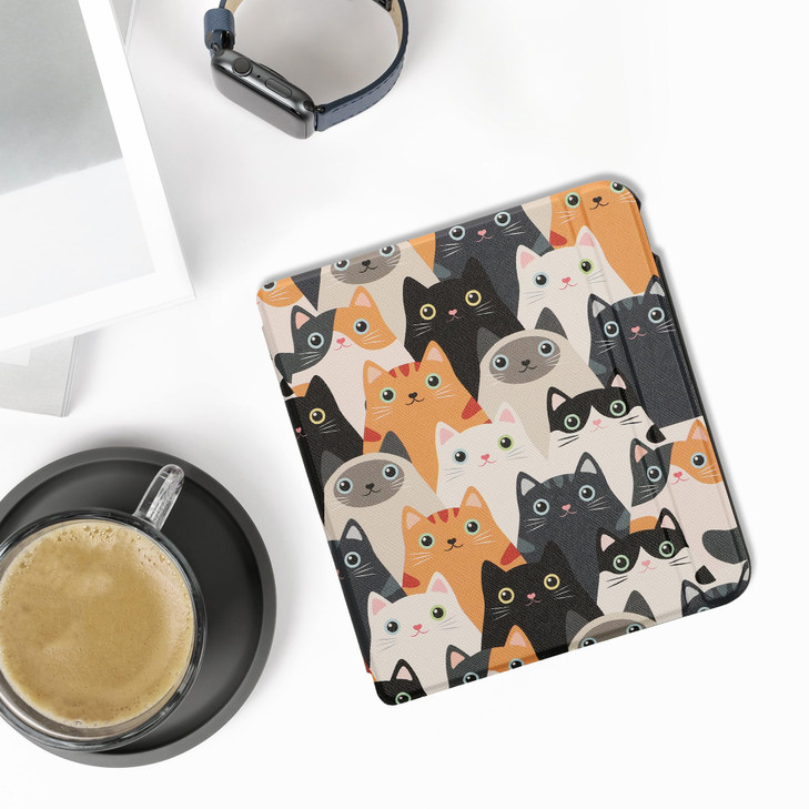 kwmobile Case Compatible with Kobo Libra Colour Case eReader Cover Cats OrangeBlackWhite