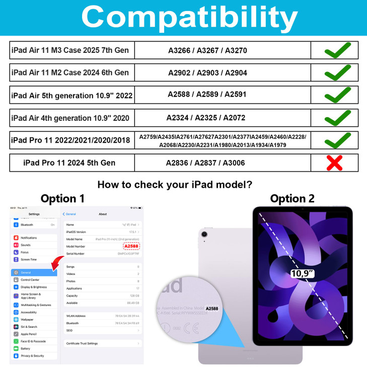 Case for iPad Air 11 M3 2025 M2 2024 Cover for iPad Air 5th 4th Generation 109 Inch 20202022 with Screen Protector Stand
