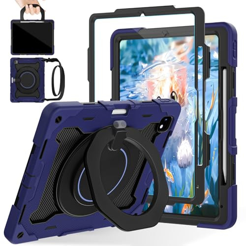 ROISKIN for iPad Pro 13 inch Case M5 2025 M4 2024 with HD Screen Protector 360 Rotating KickstandHandle Shoulder Strap P