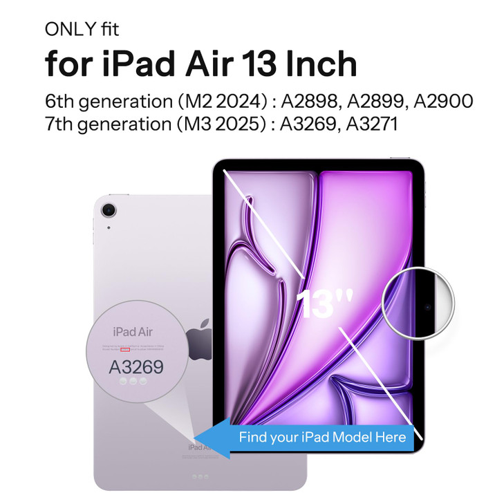 SPARIN Case for iPad Air 13 Inch M3 2025M2 2024 7th6th Generation Removable Magnetic Cover with Apple Pencil Holder Port