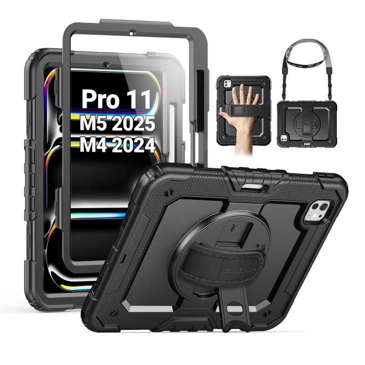 SEYMAC for iPad Pro 11 Inch Case M5 2025 M4 2024 Heavy Duty Shockproof Protective Case with Screen Protector 360 Rotatin