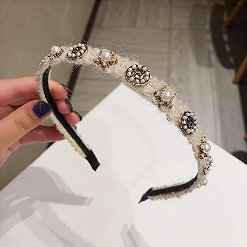 Aimimier Baroque Crystal Headband Bridal Vintage Pearl Floral Crown Luxury Rhinestone Wide Hair Hoop for Wedding (White)