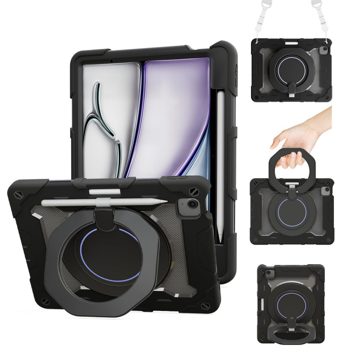for iPad Air 11 Inch Case 2024 M2 with Pencil Holder 360 Rotating KickstandGrip HandleShoulder Strap for Kids Girls Heav