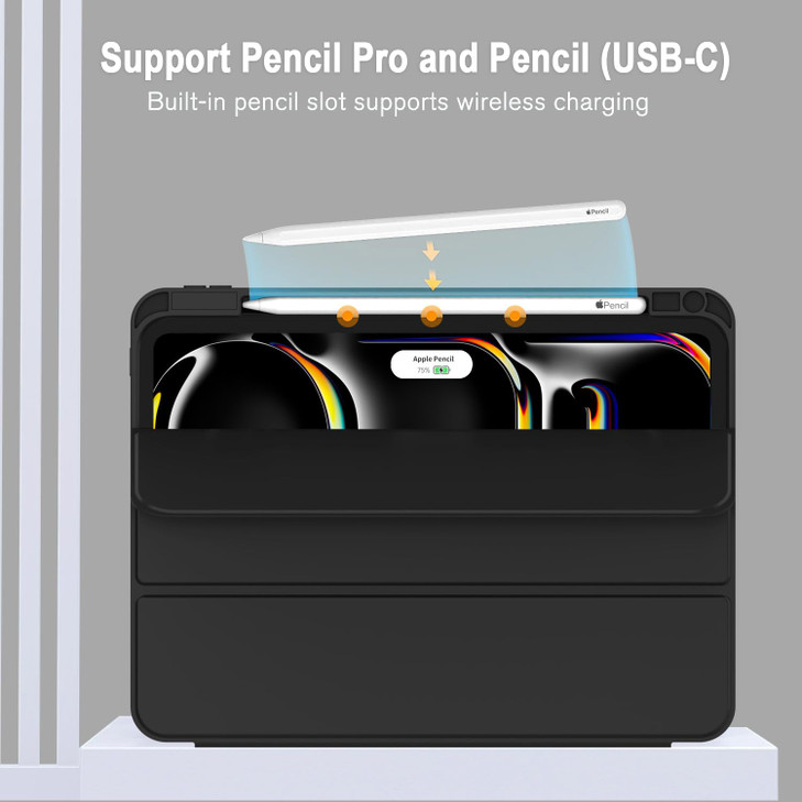 ZryXal New iPad Pro 13 Inch Case M5 2025 M4 2024 with Pencil Holder Smart iPad Case Support Pencil Pro and Pencil USBC S
