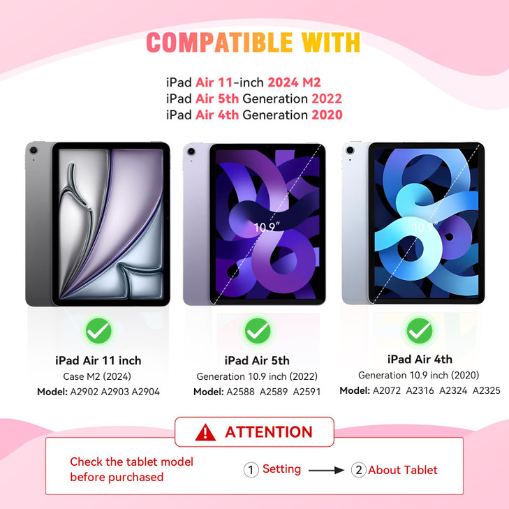 ACEMO for iPad Air 11 inch Case M2 2024 iPad Air 5th Genereation Case with Kickstand Shoulder Strap Handle Kids Girls Cu