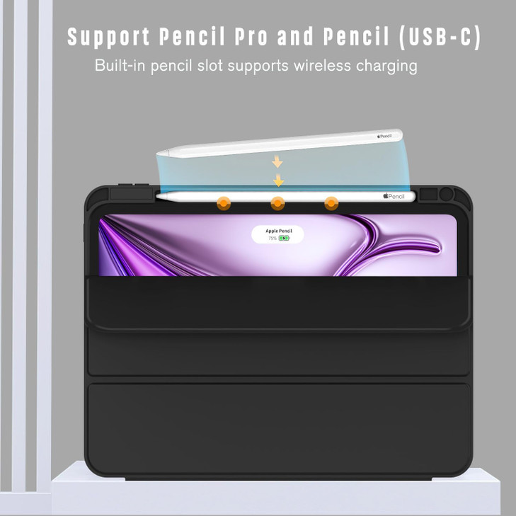 ZryXal New iPad Air 13 Inch Case M3 2025M2 2024 with Pencil Holder Trifold Stand Smart Case with Soft TPU BackAuto WakeS