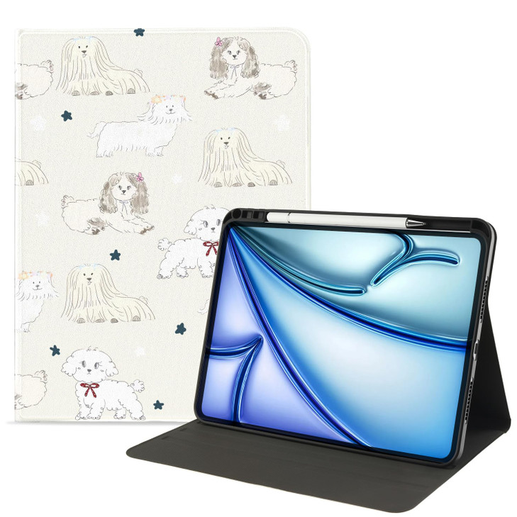 MAYCARI Cute Puppy iPad Case with Silk Texture Compatible with 13inch iPad Pro2024 Soft Silk Back Cover Pencil Holder Au